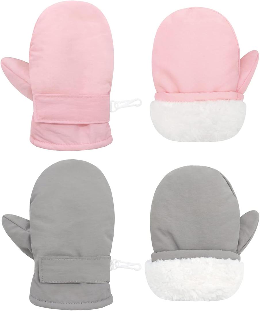 Sarfel 2 Pairs Toddler Gloves Waterproof Toddler Winter Mittens for Kids Snow Gloves Warm Baby Winter Mittens for Boys Girls (6 Months-24 Months, Pink & Grey)