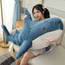 39.4 Inch XXL 15% Chubbier Weighted Giant Shark Stuffed Animal,Soft Chonky Shark Toys Shark Plush Pillows Stuffed Shark for Brave Boy's and Girl's Room Dcor,Perfect Stress Relief for Women (Blue)