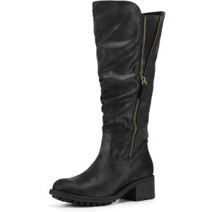 mysoft Women's Knee High Boots Side Zipper Lug Sole 2 Inch Stacked Chunky Heel Boots (6 Wide)