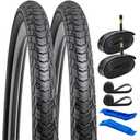 YUNSCM 2-PCS 700C Road Bike Tires 700x38C/40-622 and 700C Bike Tubes Schrader Valve with 2 Rim Strips Compatible with 700x36C 700x37C 700 x 38C 700x39C 700x40C Bike Bicycle Tires and Tubes (Y-1128)