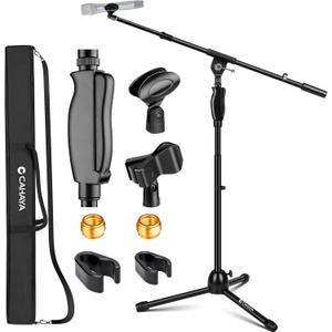 CAHAYA Tripod Microphone Stand: Boom Arm One-Button Release Floor Mic Stand Portable with Carrying Bag and 2 Mic Clips for Singing Performance Wedding Stage Meeting Live CY0362
