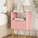 Nightstand,Modern Bedside Table with Gold Frame,White Night Stand,Bedside Furniture, Modern Side Table with Drawer and Shelf for Bedroom,Living Room (Pink)