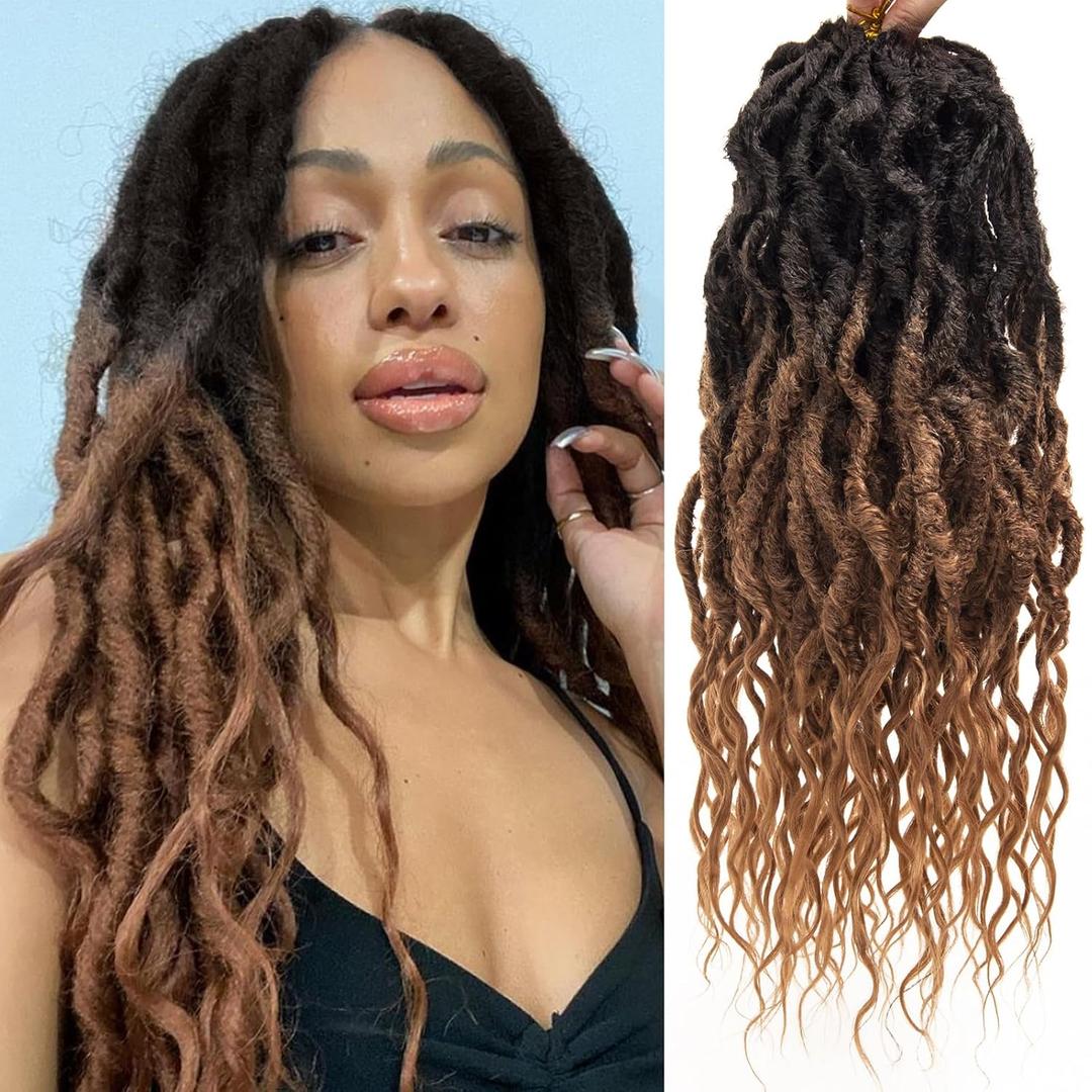 Faux Locs Crochet Hair 18Inch Crochet Locs With Curly Ends, 6Packs Soft Locs Boho Faux Crochet Locs Synthetic Crochet Braids Hair Extensions (T30, 18'')