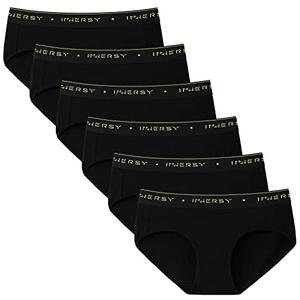 INNERSY Women's Underwear Cotton Hipster Panties Mid Rise Briefs Tagless Wide Waistband 6 Pack(XL, Black with Wide Band)