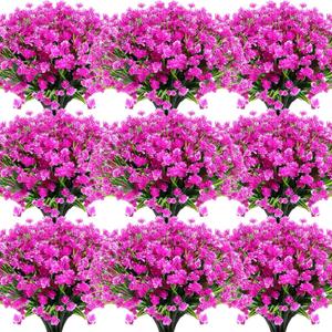 Hoteam 40 Bundles Outdoor Artificial Flowers Plants Uv Resistant for Outside Faux Flowers Plastic Fake Plants Outdoor Summer Fall Four Seasons Decoration Shrubs Garden Porch Box Decor (Purple Red)