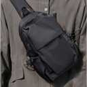 SEAFEW Small Black Sling Crossbody Backpack Shoulder Bag for Men Women, Lightweight One Strap Back Pack Sling Bag Backpack for Hiking Walking Biking Travel Cycling USB Charger Port-Nylon