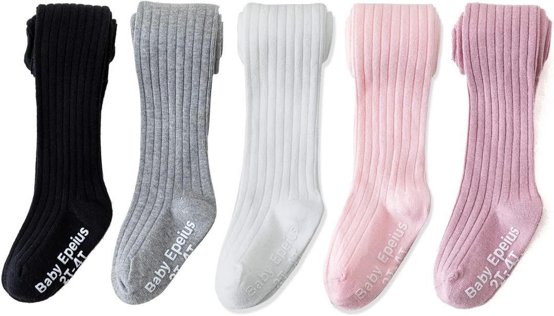EPEIUS Baby Tights Baby Girls Non-Slip Plain/Ribbed Leggings Seamless Cotton Stockings Pantyhose Infant 0-3 Months
