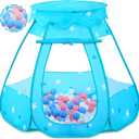 Baby Ball Pit for Toddler with 50 Balls, Kids Pop Up Play Tent for Girls, Princess Toys for Children Indoor & Outdoor Playhouse with Carry Bag (Bule: Pink/White/Babyblue, 109x90cm/50 Balls)