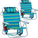 2 Pack Lightweight Portable Recliners Chair for Adults, Outdoor Lay Flat Folding Beach Chairs with 5 Positions, Backpack Beach Chair with Towel Bar, Zipper Pouch, Cup Holder, NEW Striped