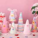 Giegxin 6 Pcs Valentine's Day Cone Tree Table Decorations, 3 Size Mini Tabletop Trees Conversation Heart Style Colorful Love Yarn Decorations for Table Holiday Party Wedding Home Decor Gift for Her