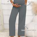 Huukeay Women's Cotton Linen Blend Maternity Pants, High Waisted Lounge Pregnancy Pants Over the Belly Trousers with Pockets(Gray,Small) (Gray)