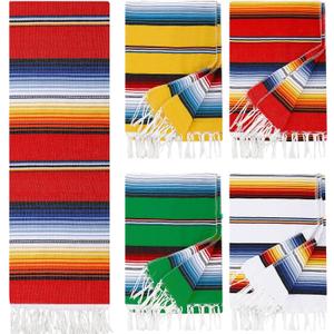 Tudomro 4 PCS Large Authentic Mexican Blankets Colorful Mexican Striped Throw Blankets Serape Fiesta Beach Fringe Yoga for Home Office Camping Picnic (Classic)