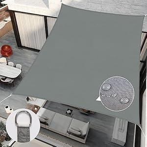 RICHIE Upgrade 12'x16' Sun Shade Sail Rectangle Canopy, Water Resistant & UV Block Sunshade for Outdoor Patio Lawn Beach Garden Carport Backyard Deck Pergola, Grey