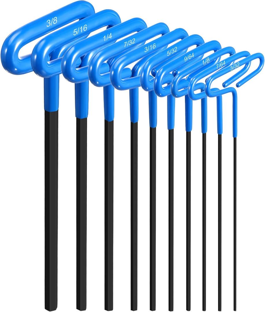 Honoson 10 Pieces T-handle Hex Key Set 9 Inch Long Hex Key Wrenches Kit Sizes 3/32, 7/64, 1/8, 9/64, 5/32, 3/16, 7/32, 1/4, 5/16, 3/8 Inches for Christmas Men Gift(Blue)