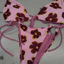 BEAUDRM Women's Y2k Reversible Bikini Set Floral Striped Thong Swimsuit (Pink, M)