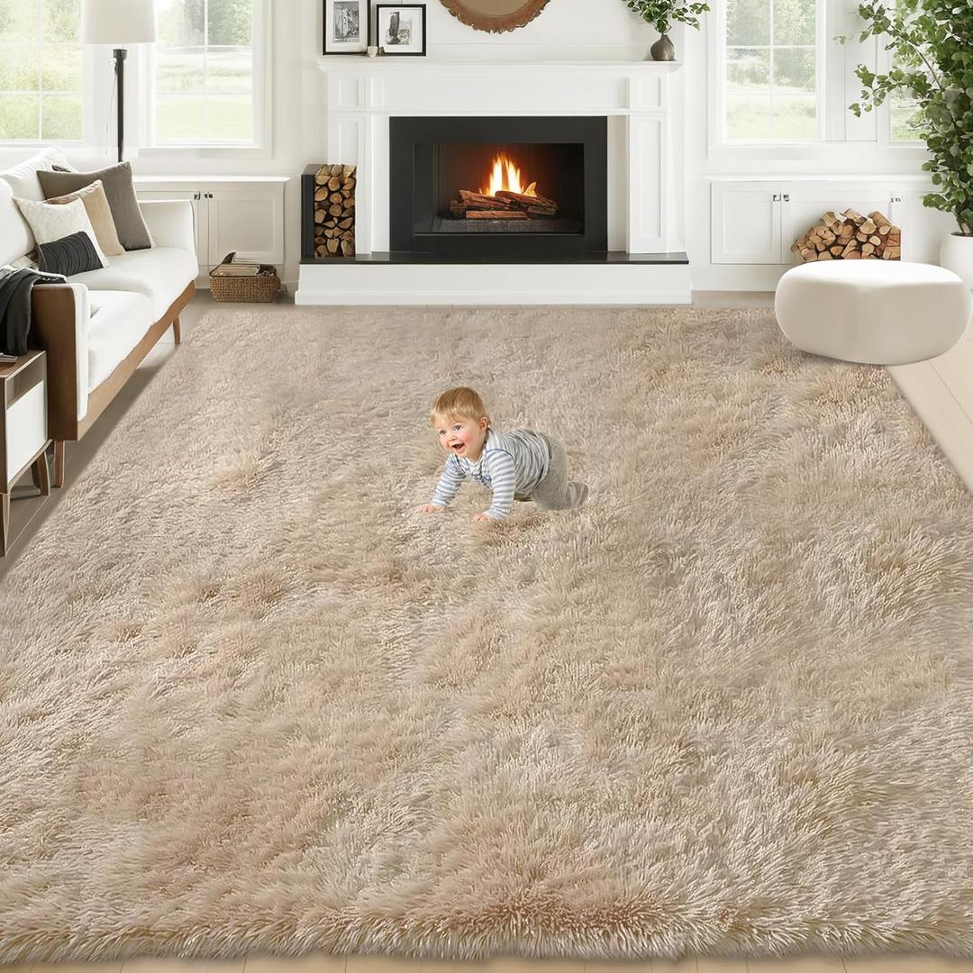 6x9 Area Rug for Living Room: Fluffy Shag Soft Washable Rugs Large Fuzzy Plush Indoor Carpet for Bedroom Nursery Playroom Kids Girls Boys Room (Camel, 6'x9')