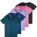 Real Essentials 5 Pack: Women's Dry Fit Tech Stretch Short-Sleeve Crew Neck Athletic T-Shirt XL(Blue, Black, Pink, Purple, Green)
