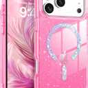 BENTOBEN Magnetic for iPhone 17 Pro Max Case, Clear Crystal Glitter Bling 17 Pro Max Phone Case [Compatible with MagSafe], Shockproof Sparkly Cute Women Girl Cover for iPhone 17 Pro Max, Hot Pink