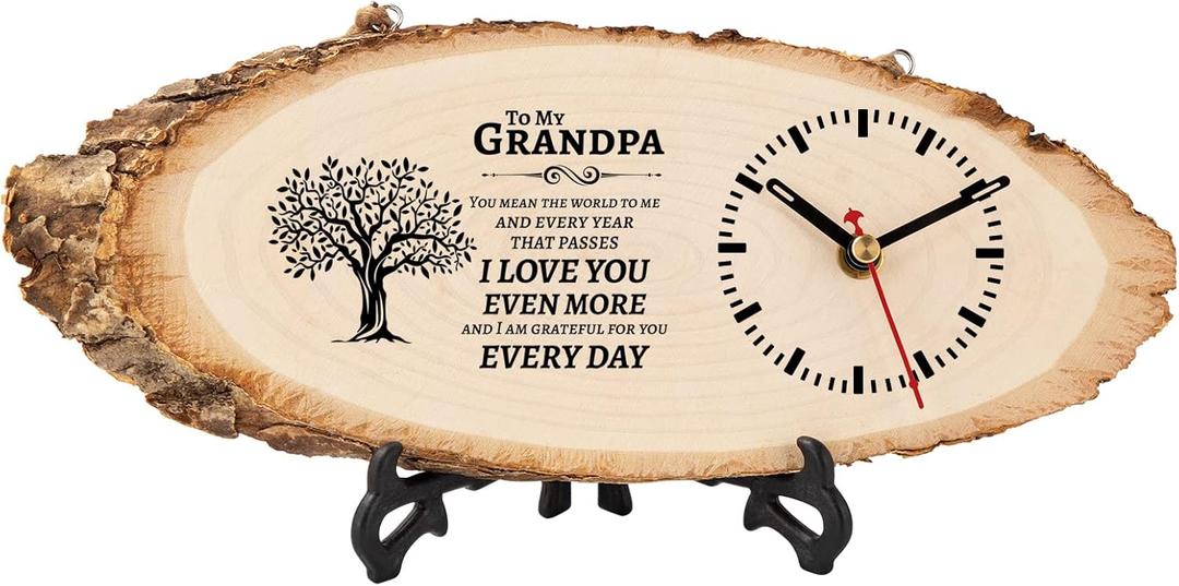 BeauGift Grandpa Gifts, Wooden Clock Birthday Gifts for Granddad from Grandkid Grandson Best Grandfather Ever Gifts to My Gramps Pops Opa Granddaddy, 7"W x 0.75"H