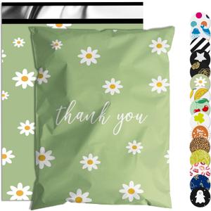 Thank You Poly Mailer 10x13 Inch 25 Pcs, Waterproof and Tear-Resistant Shipping Bags for Clothing, Cute Mailing Bags with Self-Seal, Chrysanthemum Printed Packaging Bags for Small Business