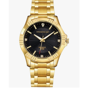 DREAMING Q&P Fq-005 Classic Style Gold Stainless Steel Mens Wrist Watches with Crystals for Man