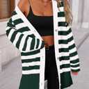 PRETTYGARDEN Women's Winter Striped Cardigan Sweaters Long Sleeve Button Down Open Front Chunky Knit Oversized Sweater Coat (S)