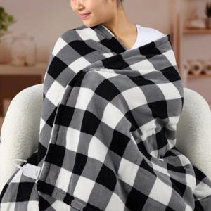Sunbeam Microplush Throw Electric Heated Blanket with Preheat Feature Two Digital Controller 10-Heat Settings Auto Shut-Off, UL Certified for Safety, Black and White