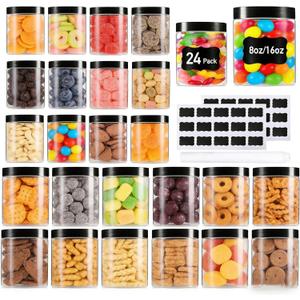 Large & Small Plastic Jars Combo (24 Pack) 12 Large 16 oz & 12 Small 8 oz Leak-Proof Clear Containers with Lids, Mason Jars, Perfect for Storing Spices, Cookie, Candy, Slime and Dry Food, Empty Jars