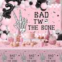 2nd Birthday Decorations for Girl Bad 2nd the Bone Party Decorations with Backdrop Balloon Tablecloth Rock And Roll Bone Theme 2 Year Old Birthday Pink Decorations Party Supplies