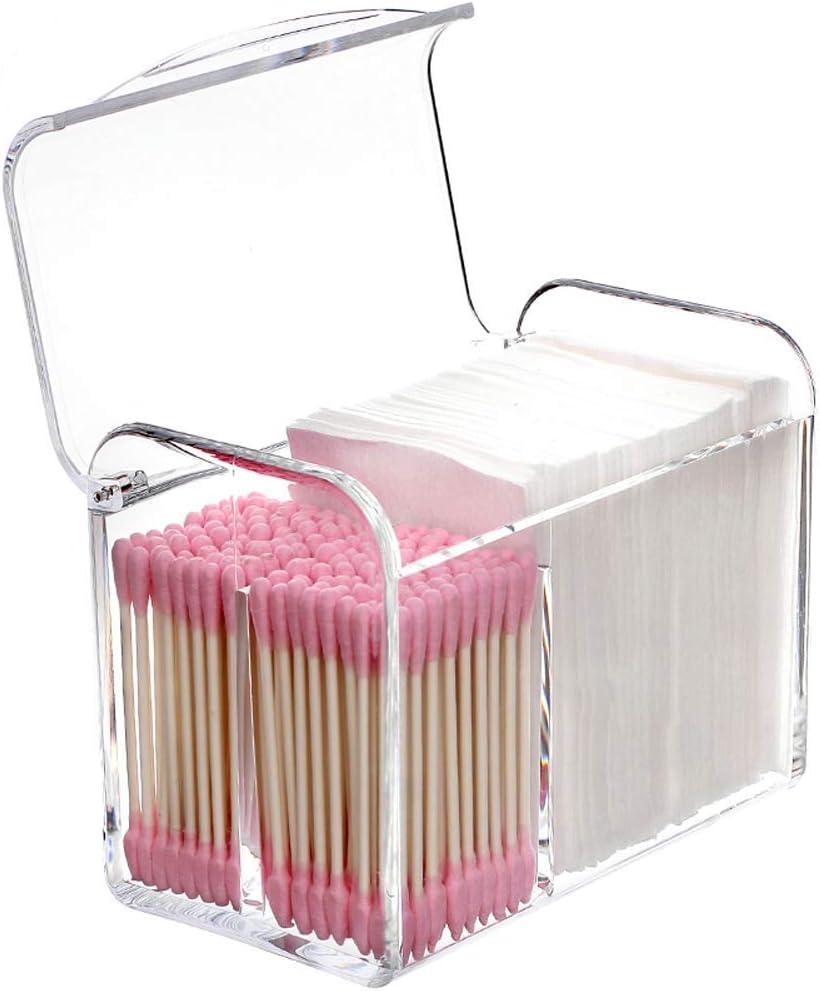 Sooyee Qtip Holder Dispenser for Cotton Ball, Swab, Round Pads, Floss,3 Compartment Plastic Apothecary Jars,Bathroom Organization ,Vanity Organizers and Storage,Clear (5.7"(L) x 3.2"(W)x 4.2"(H))