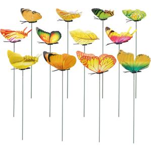 MECCANIXITY 24pcs Butterfly Stakes, 4 Size Garden Garden Decoration PVC Waterproof Artificial Butterflies Stick Plant Stakes for Indoor Outdoor Yard Decor, Yellow