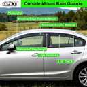 Outside-Mount Rain Guards Window Visors for 9th Gen Honda Civic Sedan 4-Door 2012-2015 Full-Size Wind Vent Deflectors Car Accessories Dark Smoke 4-Piece Set with Thicker and Waterproof Steps