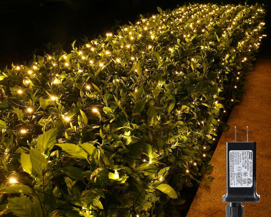 iBaycon 4ft x 6ft Christmas Net Mesh Lights, 8 Modes Timer Connectable Waterproof Christmas Lights for Trees, Bushes, Wedding, Garden, Outdoor Decorations (Warm White, 1PACK)