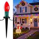 Christmas Pathway Lights Outdoor, 25.7 Feet C9 Lights with 20 Multicolor Bulbs and Stakes, Connectable Outdoor Christmas Decorations Outside Yard Walkway Sidewalk Holiday