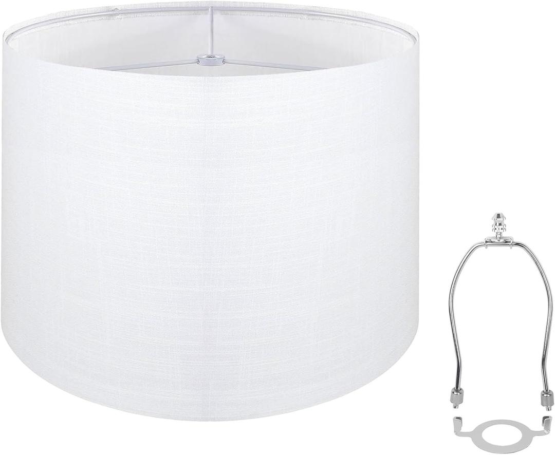 Lampshades, White Drum Lampshade 13''Top X 13'' Bottom X 10'' High, Lamp Shade for Table Lamps, Drum Lampshade for Floor Lamps (Spider Fitter) Easy Assembly Replacement Lampshades