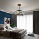 Rpzloila 3-Light Crystal Ceiling Light Fixture, Modern Semi Flush Mount Ceiling Light, Black Crystal Chandelier for Kitchen Bedroom Bathroom Entryway Hallway