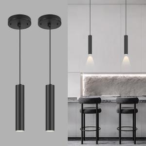Modern Black-on-Gold Cylindrical Chandelier, 1-Light Pendant with Adjustable Cord, Matching GU10 Socket for Living Room, Bedroom and Dining Room (2 Pack) (11.8in, Black-2 Pack)