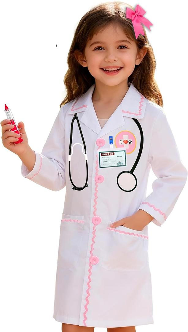 Doctor Costume for Kids Veterinarian Costume for Girls Doctor Dress Up Vet Lab Play Halloween