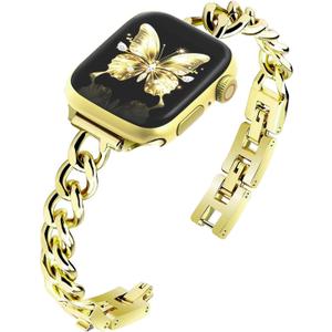 Slim Gold Chain Watch Bands Women Elegant Compatible with Apple Watch Band 38mm 40mm 41mm 42mm (S10/11) Adjustable Metal Strap Link Bracelet for iWatch Series 11/10/9/8/7/6/5/4/3/2/1/SE(No Case)