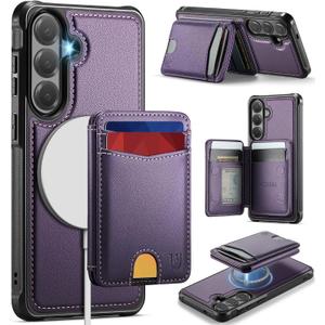 for Samsung Galaxy S26 Case Wallet Compatible with Magsafe, RFID Blocking Magnetic Card Holder 2 in 1 Detachable Kickstand Shockproof Phone Case for Galaxy S26 6.3" Purple