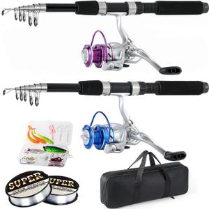 Fishing Pole Combo, 6.9ft 2Pcs Telescopic Rods Set, Collapsible Fishing Rods, 2PCS Spinning Reel Set with Carrier Bag Freshwater Fishing Rod and Reel Combos Kits