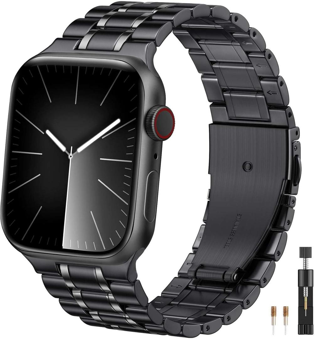 Compatible with Metal Apple Watch Bands for Men Women 46mm 45mm 49mm 44mm 42mm 41mm 40mm 38mm, Stainless Steel Strap for iWatch Bands for Men Series 11 10 9 8 7 6 5 4 3 2 1 SE Ultra 2 3 (Black)