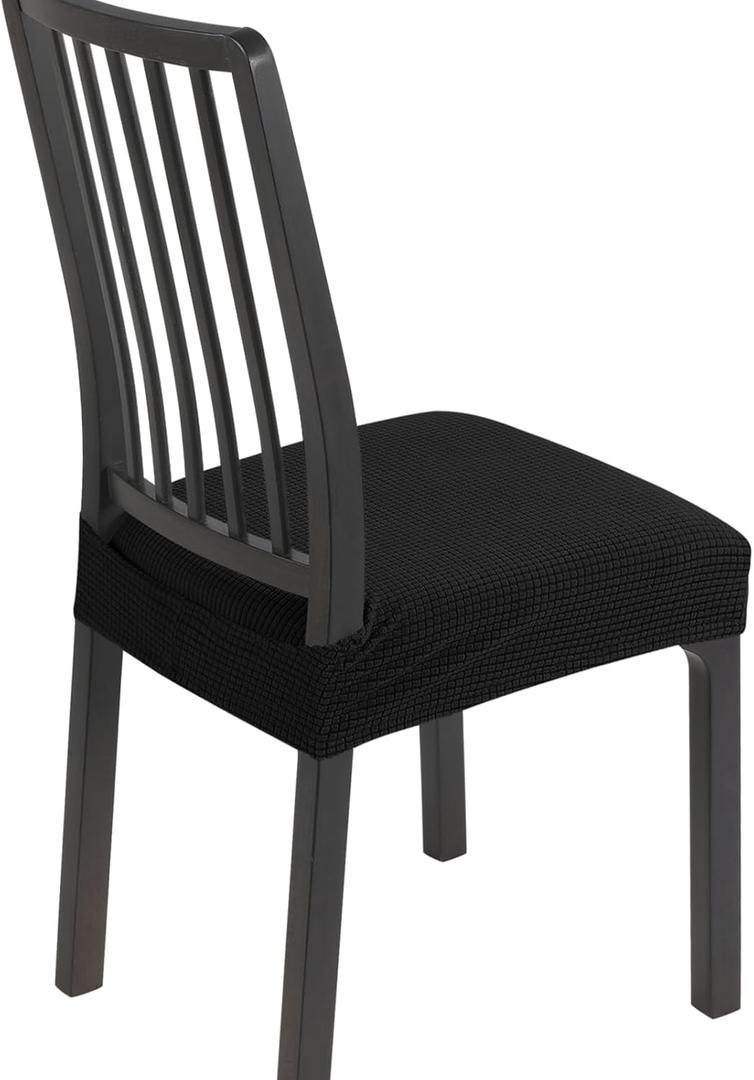 SearchI Stretch Dining Chair Seat Covers Set of 4, Soft Removable Washable Seat Covers for Dining Chairs, Dining Room Seat Cover Protector (Rear-Covered, Black Jacquard 1)