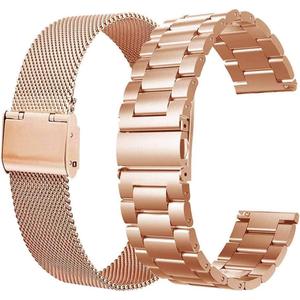 valkit Compatible with Samsung Galaxy Watch 7/5/4 40mm 44mm Band/Galaxy Watch Pro 5 45mm/Galaxy Watch 3 41mm Band 2 Pack 20mm Stainless Steel Wristbands Men Women for Galaxy Watch Active (Rose Gold)