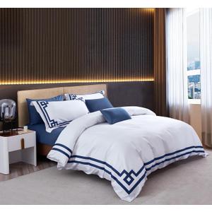 3 Pcs Do Not Include Filling Duvet Cover Set 100% Egyptian Cotton Sateen Luxury 400 TC (White Navy, California King)
