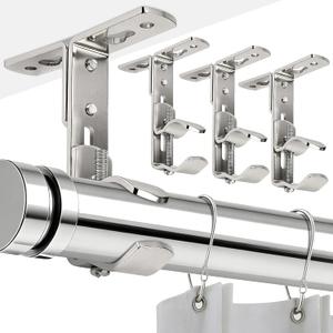 Curtain Rod Bracket, Adjustable Curtain Rods Holders Heavy Duty Ceiling Wall Mount Curtain Rod Hooks Hangers for 3/5 to 1 1/2 Drapery Rod, 4 Pack Silver