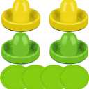 ONE250 Air Hockey Pushers and Red Air Hockey Pucks, Goal Handles Paddles Replacement Accessories for Game Tables (4 Striker, 4 Puck Pack) (Green & Yellow)