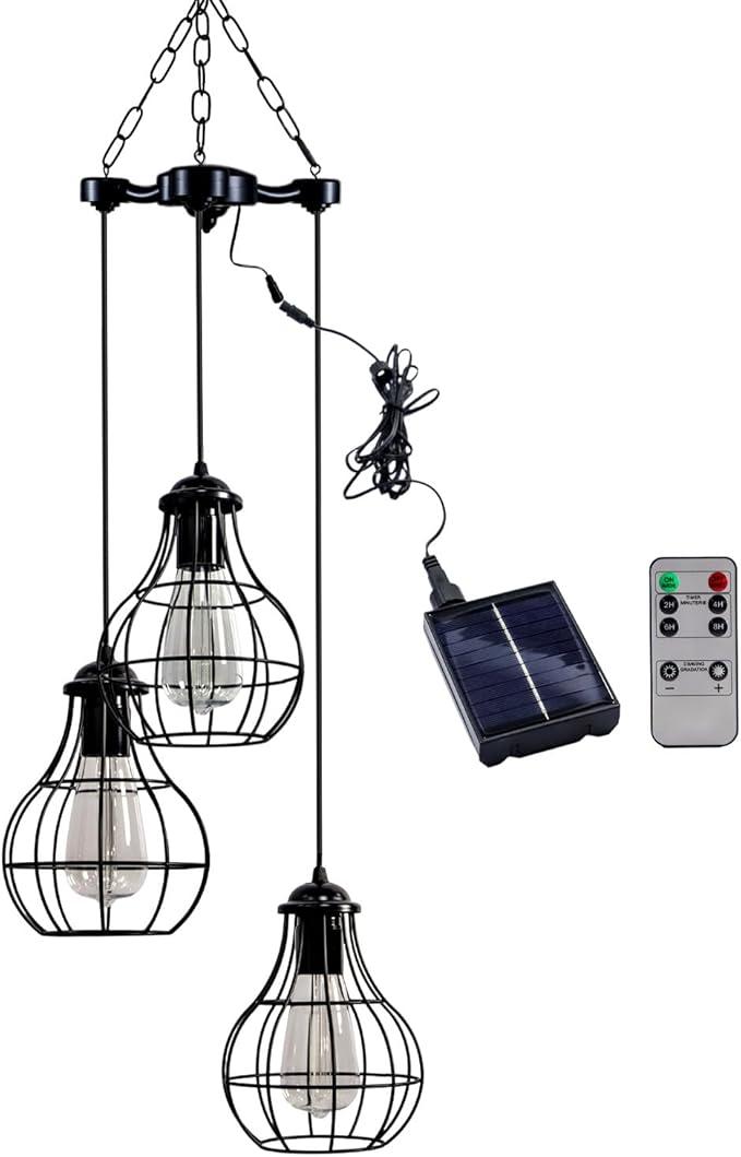 AYTPU Solar Powered Led Chandelier Lights Outdoor Waterproof Hanging, Solar Light for Shed Interior, Gazebo, Home, Garden, Backyard, Pergola, Tree, Canopy, Window Decor (3Pcs LED Bulb)