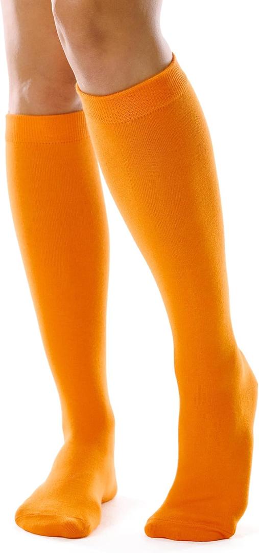 FITRELL Women's Knee High Socks Athletic Socks Stripe Tube Outdoor Sport Socks 1 Pack, Orange