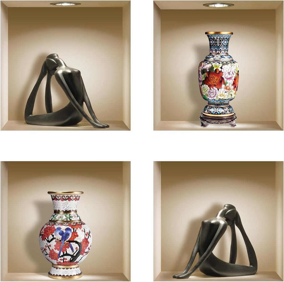 THE NISHA 4 PC Pack Art Magic Pictures Peel and Stick 3D Vinyl Removable Wall Sticker Decals DIY Sticky Backsplash (Lighting Spots), Yoga and Painted Vases 470